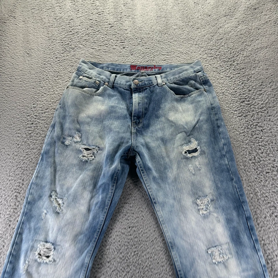 Jeans masculino Monarchy 36x34 azul algodão denim reto desbotado lavagem leve desgastado - Imagem 2 de 4