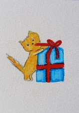 Aceo Original Mixed Media Art Cat