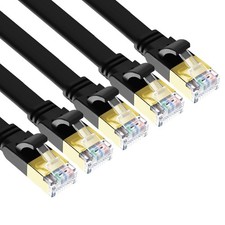 5 Pack Cat 8 Ethernet Cable 10 Ft Flat Patch Cord 40Gbps 2000MHz SFTP Black