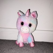 Pastel Rainbow Unicorn Plush Soft Toy, Glitter Pink Horn & Hooves, Small
