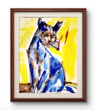 Aleph Original Art Smoking 14x11 Figurative Expressionist Painting On Paper