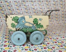 Vintage tin Plate Toy pram lithograph Decoration Good Condition