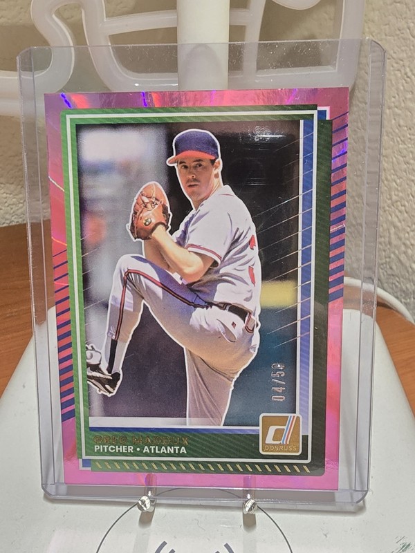 2025 Panini Donruss Baseball Pink Lazer HOF Greg Maddux Card #9.   Serial 04/50