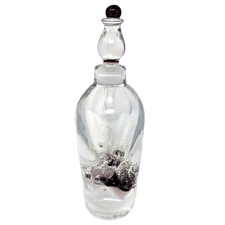 Hand blown Art Glass Perfume Bottle w/ Purple Stopper & Bubbles Purple Swirls