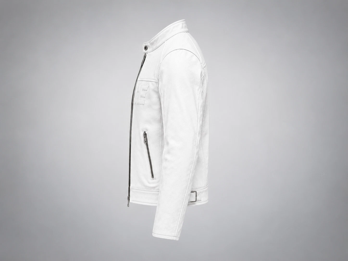 Men's White Leather Racing Biker Jacket – Modern Cafe Racer Style image 5