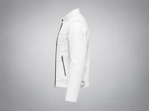 Men's White Leather Racing Biker Jacket – Modern Cafe Racer Style image 5