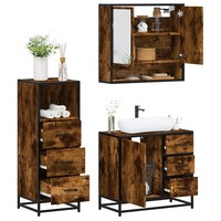 3-Teilig BadmöBel-Set RäUchereiche Holzwerkstoff Badezimmer Waschplatz