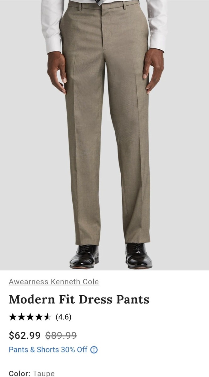 awearness kenneth cole modern fit performance dress pants Kenneth Cole Men's Dress Pants Awareness Essentials Modern Fit 42x30 Taupe