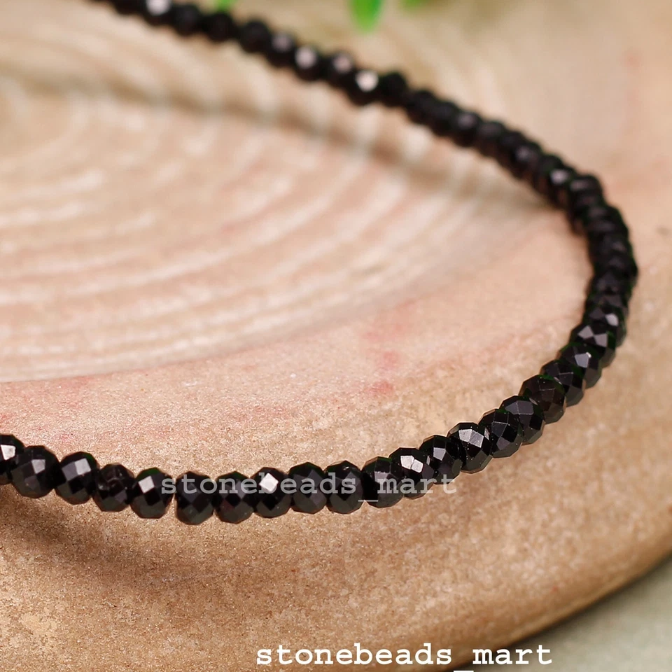 Argento Sterling 925 Ottimo Spinello Nero 3mm Rondelle Bellissimo Bracciale 7" - Immagine 2 di 4