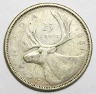 1961 25c Canada 80% Silver Quarter - RAW - 25 Cents - Queen Elizabeth II