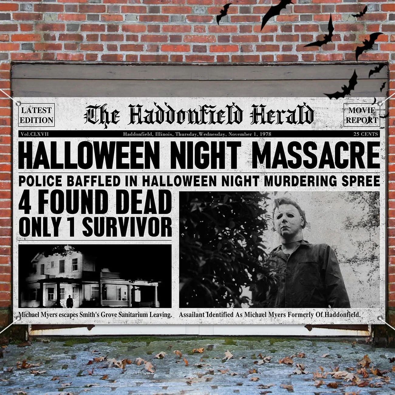 Discover Vintage Halloween Decoration Horror Movie Backdrop Garage Door Banner