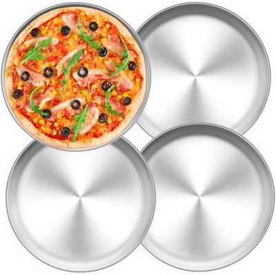 TEAMFAR Pizzablech 4er-Set, Edelstahl Rund Pizzaform Pizza Backblech zum Backen