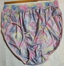 Vtg Sz 10 Bikini Multicolor Acetate Wide Lace Elastic Waist