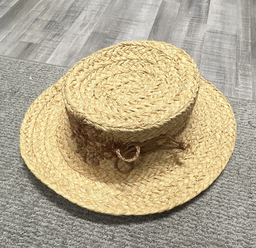Women’s Beige Braided Straw Wide Brim Sun Hat with Bow, One Size 