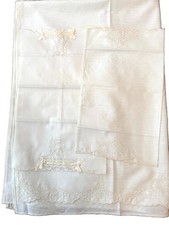 Vintage White Embroidered Baby Bed Sheet With Two Pillow Cases Set Handmade