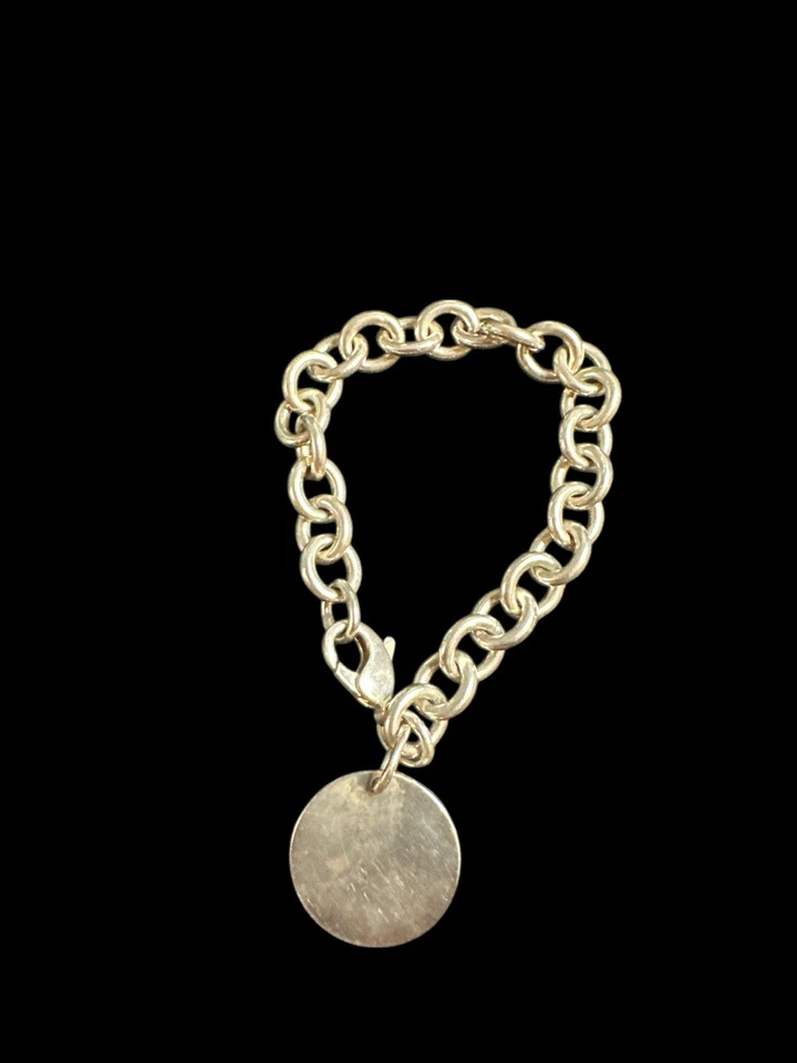Tiffany & Co. Pulsera de eslabones de cadena con etiqueta redonda 925 Please Return To Sterling Foto 2 de 4