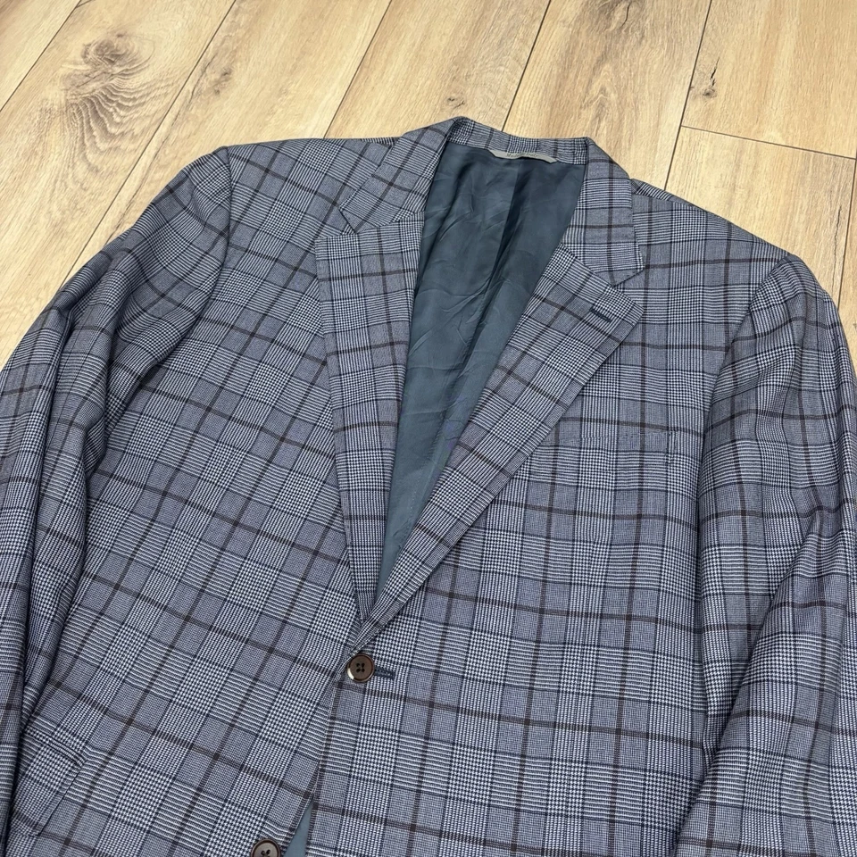 Blazer de lana Canali para hombre azul a cuadros hecho en Italia talla 48L largo usado en excelente estado Italia Foto 3 de 4