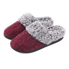 Women's Comfort Memory Foam Slippers Faux Fur Lined Indoor Outdoor House Shoes 