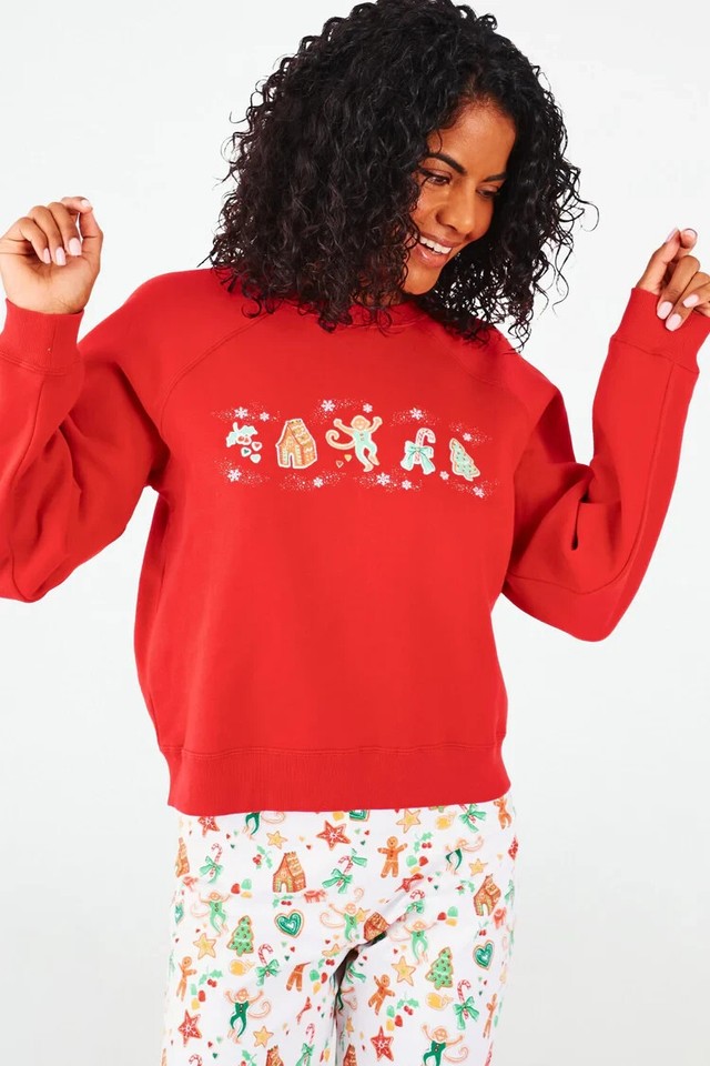 New Roller Rabbit Gingerbread Party Crewneck Sweatshirt Red Christmas ...