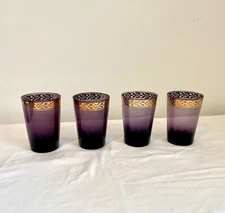 4 Amethyst Purple Gold Gilting Collins Ice tea Glasses Barware Drinkware Tumbler