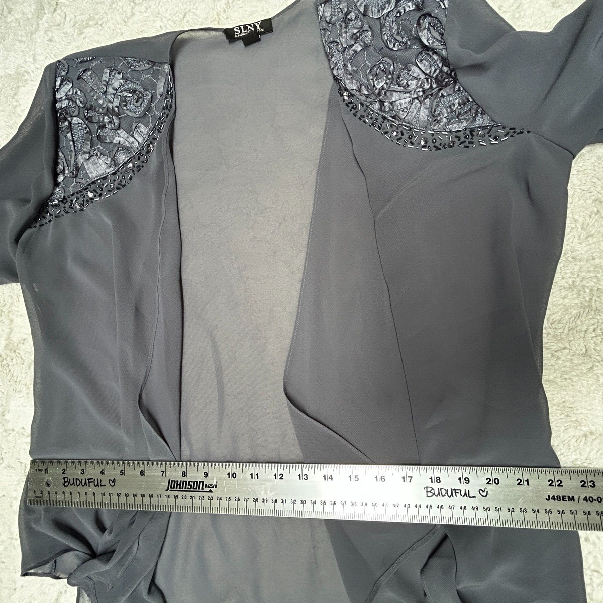 SLNY S.L. Fashions Women's Two Piece Embellished Chiffon Jacket Dress Sz 10  Gray | eBay