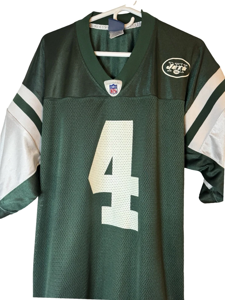 Camiseta de fútbol americano de colección Reebok Brett Favre #4 New York Jets NFL 100 % nailon clásica Foto 3 de 4