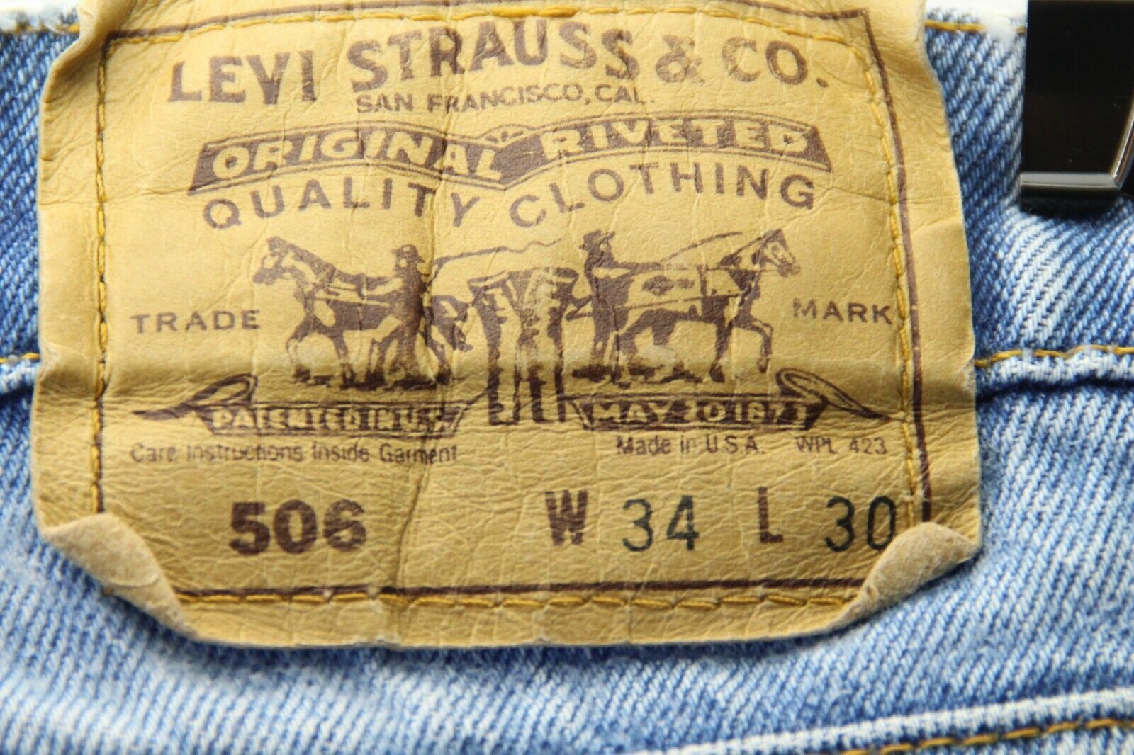 Vtg 80s Levis 506 Orange Tab Tag 34W x 30L Ripped… - image 8