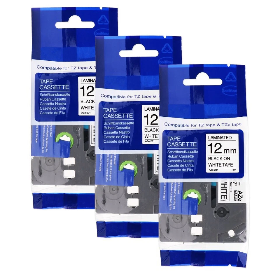 3x kompatibel Schriftband TZe231 für Brother p-touch H110 H105 1000 1005 1280