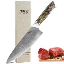 TURWHO 8in Chef Knife Japan VG10 Damascus Steel Kitchen Knife Green Resin Handle