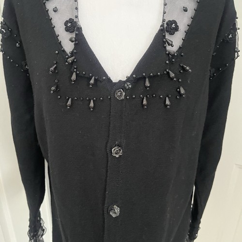 Storybook Knits Cardigan Large Sequin Lace Mobwife Black Beaded Embellished Net - Picture 7 of 13
