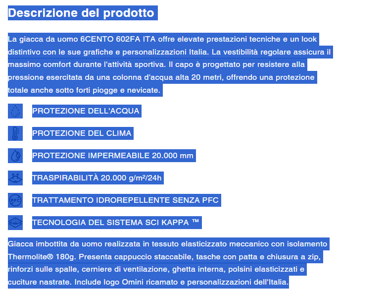 Giacca Da Sci Kappa ITA 6CENTO 602FA – FW2025, Uomo, Italia Sci, Giubbotto Termico