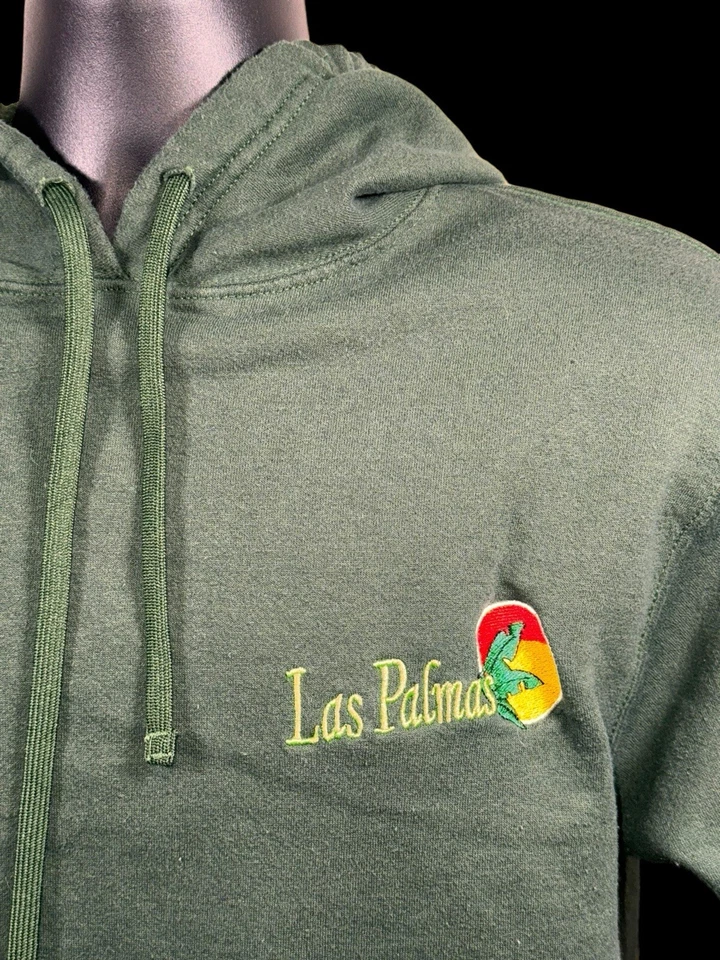 Sudadera con Capucha Verde Bordada Vintage Las Palmas Supermercados Talla Mediana Foto 3 de 4