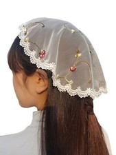 Lace Mantilla veil Rose Embroidery Head coverings Lace Chapel Cap Latin Mass ...