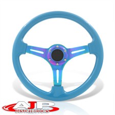 6 Hole Blue Neo Steel Spokes Racing Steering Wheel W Horn Universal 350mm 14