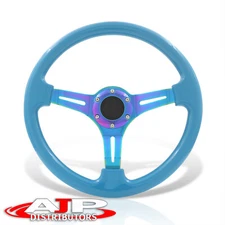 6 Hole Blue Neo Steel Spokes Racing Steering Wheel w/ Horn Universal 350mm 14"