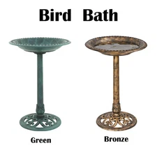 Pedestal Bird Bath Style Antique Bird Bath Feeder Outdoor Garden Green/Broze