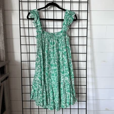 Lush Floral Ruffle Mini Dress Womens S Green Boho Coastal Cottagecore