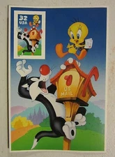 1998 USA #3205c 32c Sylvester & Tweety - Looney Tunes Label Panel Single Stamp