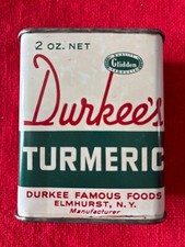 Vintage Durkee  s Turmeric Spice Tin 2 oz Metal Canister   Retro Kitchen Decor