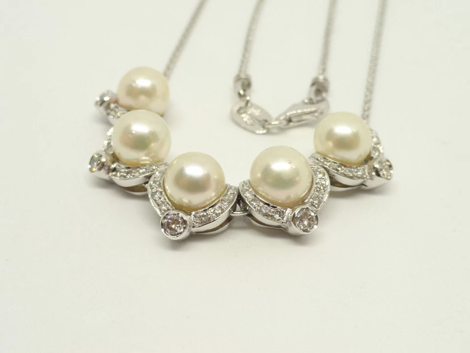 Collana oro bianco 18 kt 750 perle 8 mm diamanti 1,05 ct -827/VE- - Immagine 2 di 4