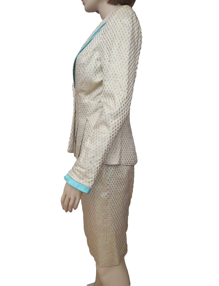 复古 Oscar De La Renta 女式提花丝绸礼服裙套装夹克外套 — 第 3/4 张图片