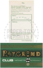PLAYGROUND CLUB MEMBERSHIP CARD - VINTAGE REPRINT