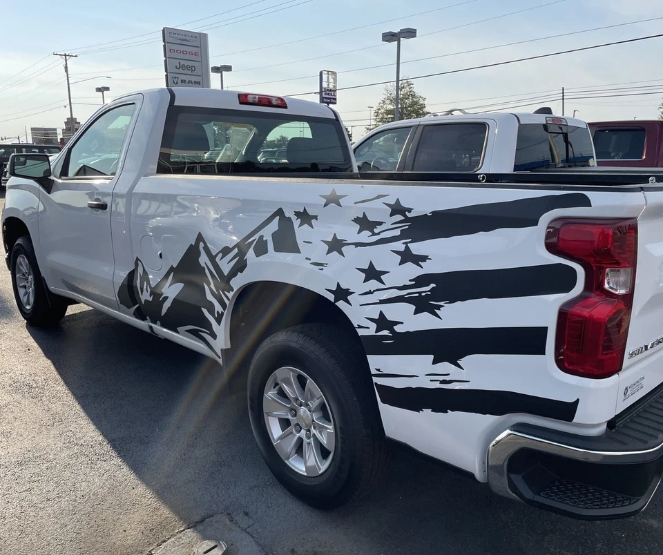 Gráficos de bandera de montaña para Chevrolet Silverado 1500 2500 platón EE. UU. calcomanías pegatinas Foto 4 de 4