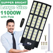 11000W Commercial LARGE Solar Street Lights Outdoor Dusk TO Dawn Road Lamp+Pole