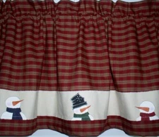 Snowman Valance Tiers Table Runner Country Primitive Snowman Winter Curtains