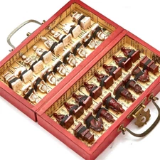 European International Chess Set - Folding Wooden Board for Antique Carved Gift