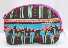 Laurel Burch Bag Makeup Case Travel 8" x 7" Top Zip Dogs Animals Tribal New