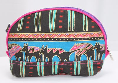 Laurel Burch Bag Makeup Case Travel 8'' x 7'' Top Zip Dogs Animals Tribal New 