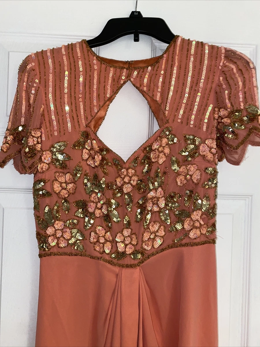 Virgos Lounge Orange Sequin Maxi Dress With Slit Size 6US eBay