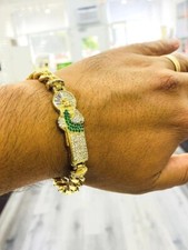 Pulsera San Judas Llena Oro 14K Cadena Cubana 8" Pulsera Oro Laminado Hombres